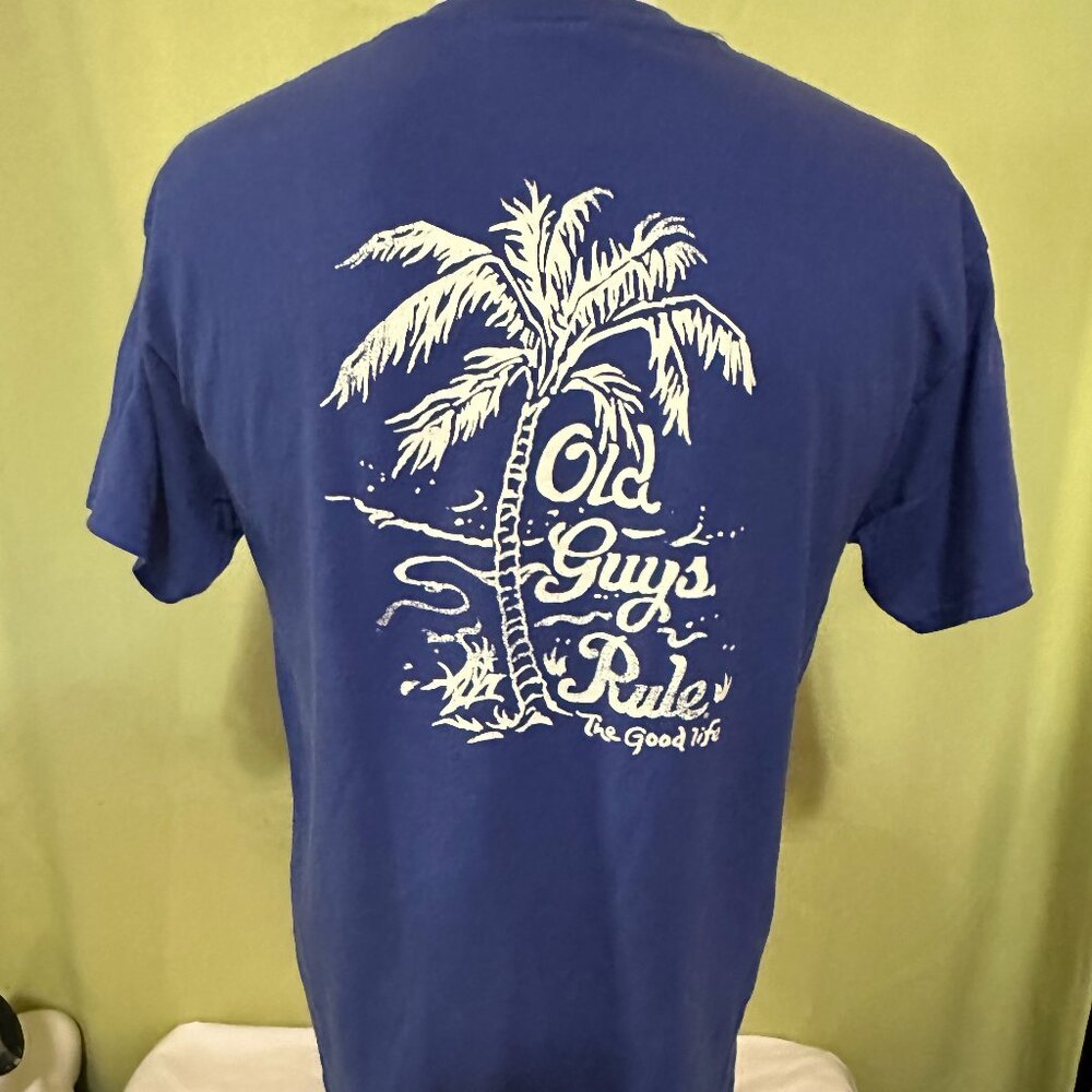 Old Guys Rule The Good Life Palm Tree Design Men's Blue Shirt Medium